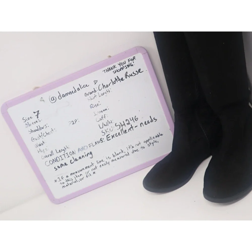 Black Over The Knee Boots 7 Charlotte Russe Womens Faux Suede Tie Back Fall Work